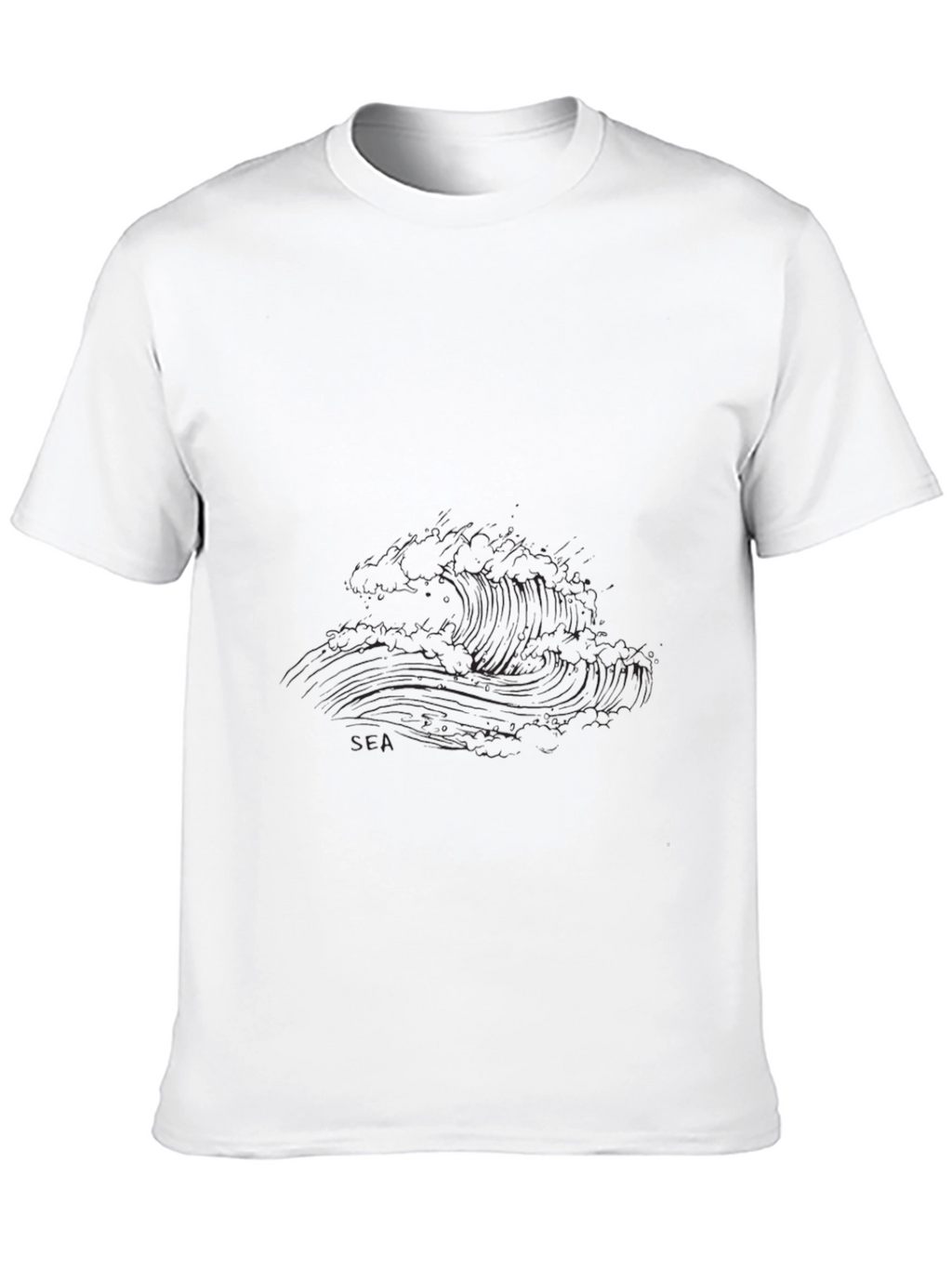 Black Graphic Tee - Sea Wave Design
