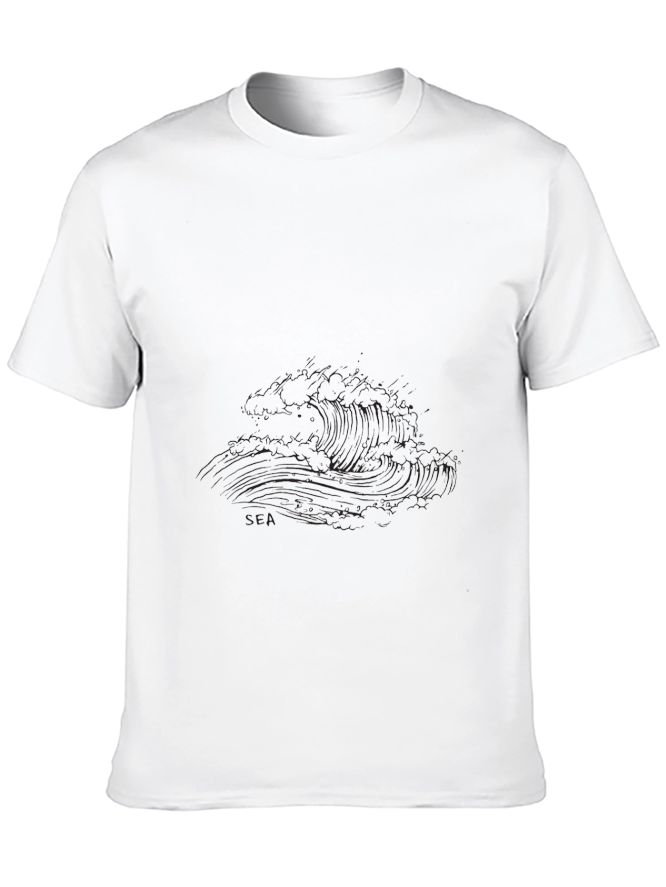 Black Graphic Tee - Sea Wave Design