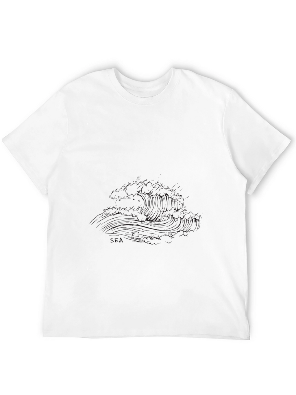 Black Graphic Tee - Sea Wave Design