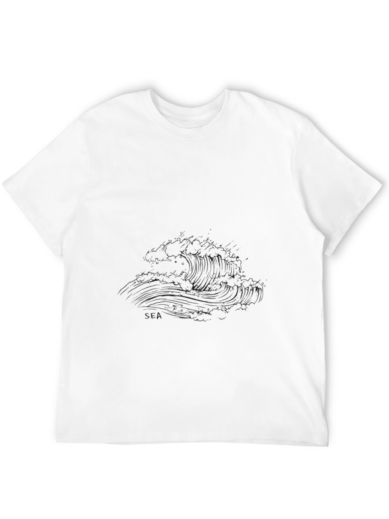 Black Graphic Tee - Sea Wave Design