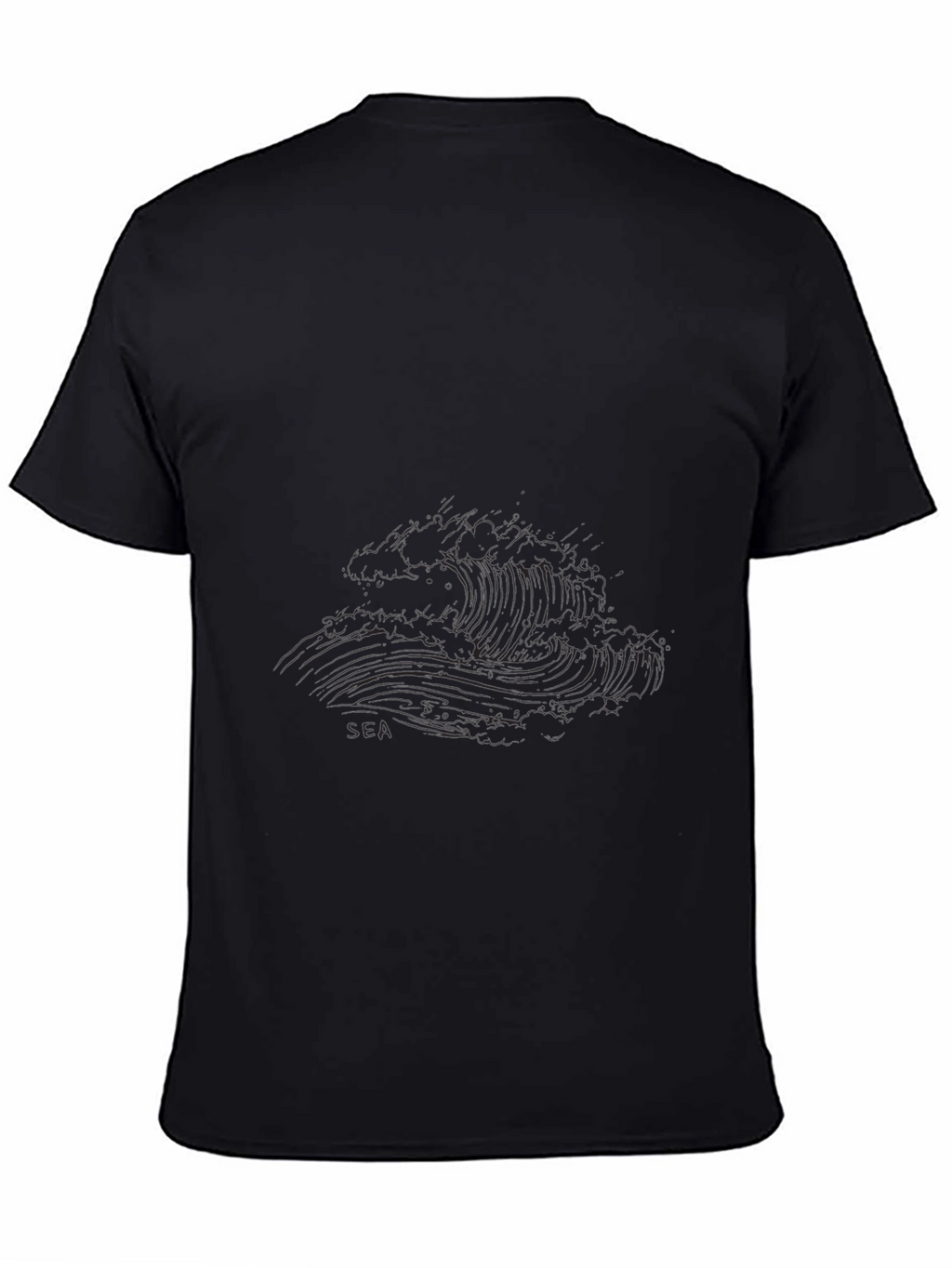 Black Graphic Tee - Sea Wave Design