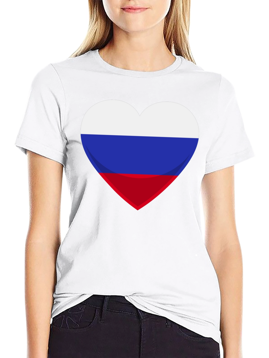 Russian Flag Heart Graphic Tee - Black Cotton T-Shirt