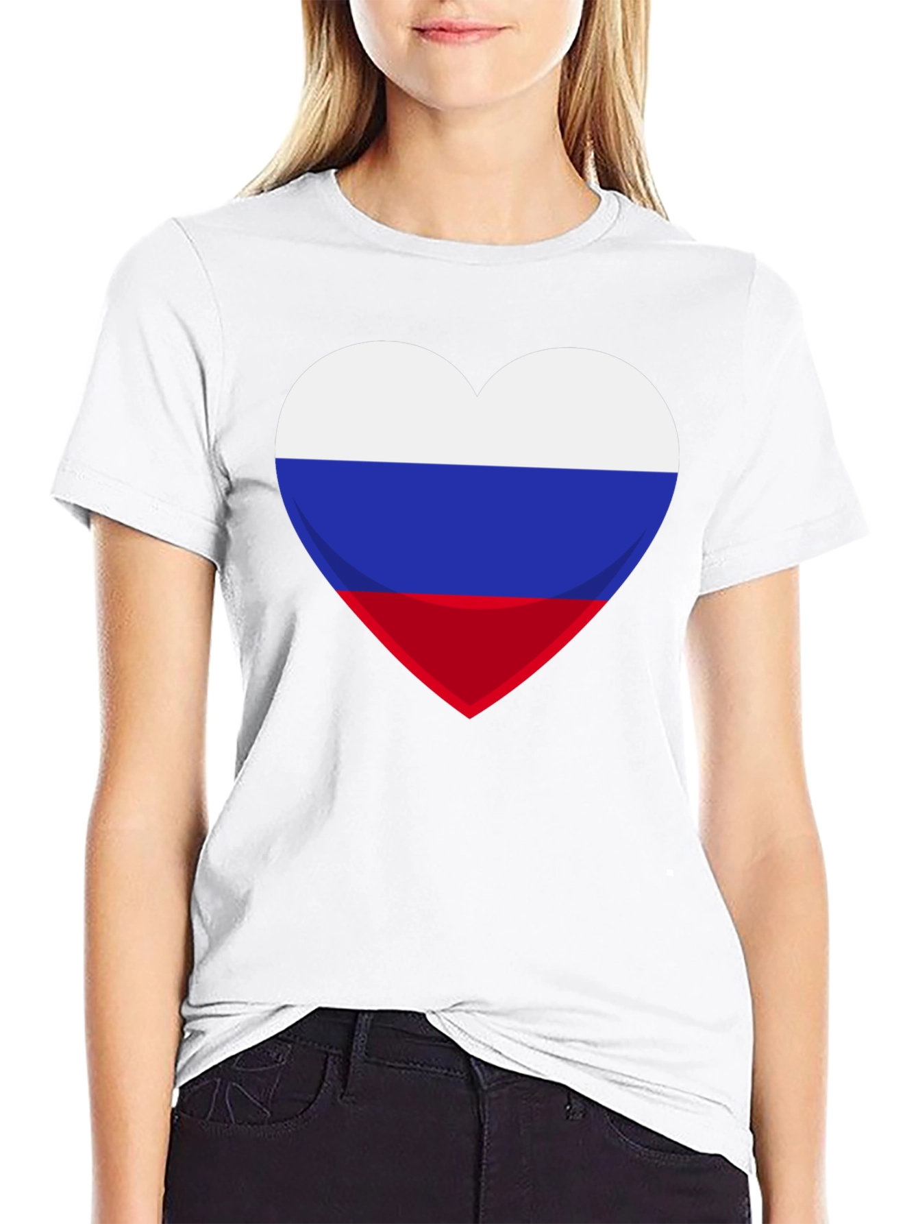 Russian Flag Heart Graphic Tee - Black Cotton T-Shirt