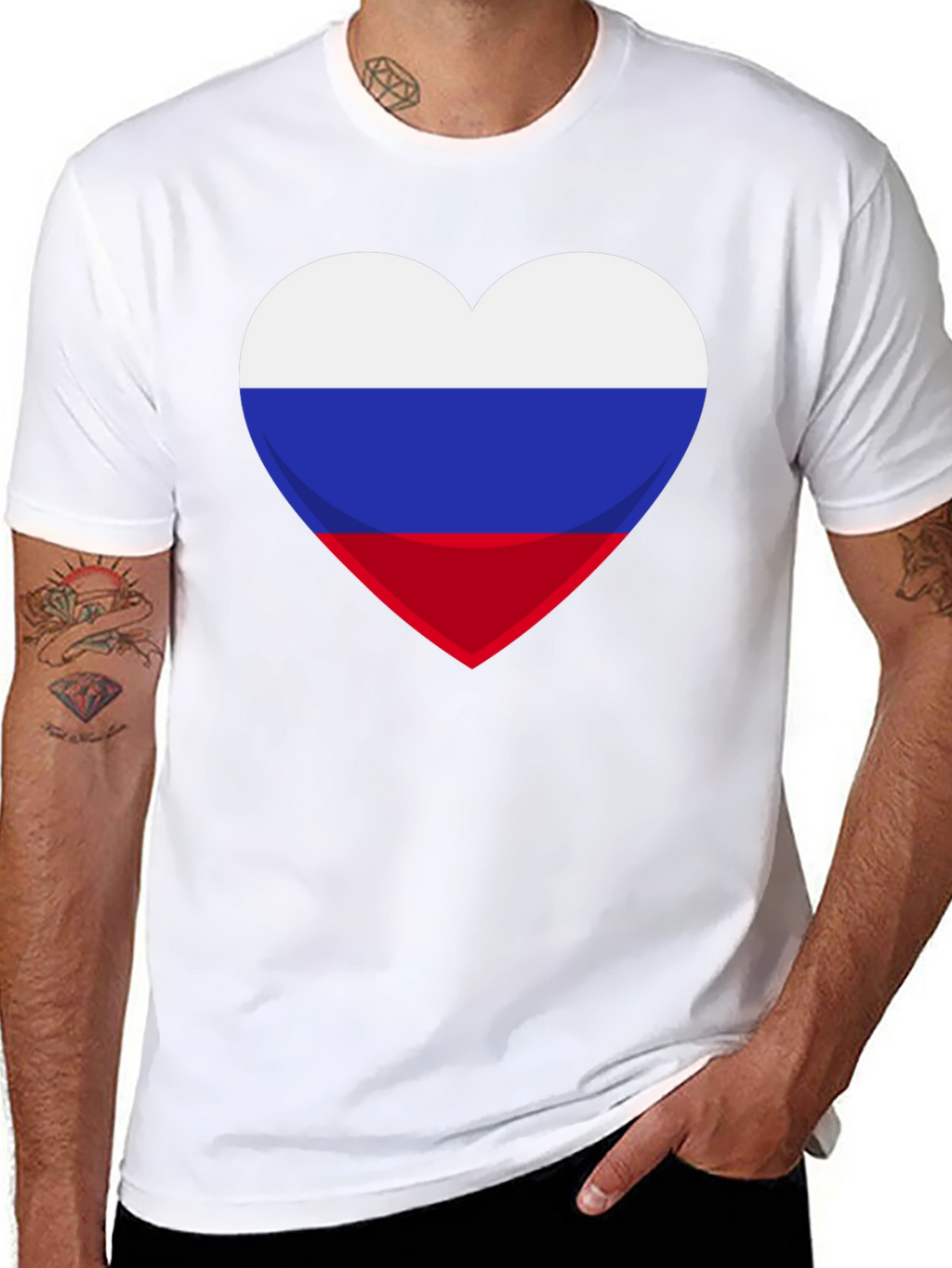 Russian Flag Heart Graphic Tee - Black Cotton T-Shirt