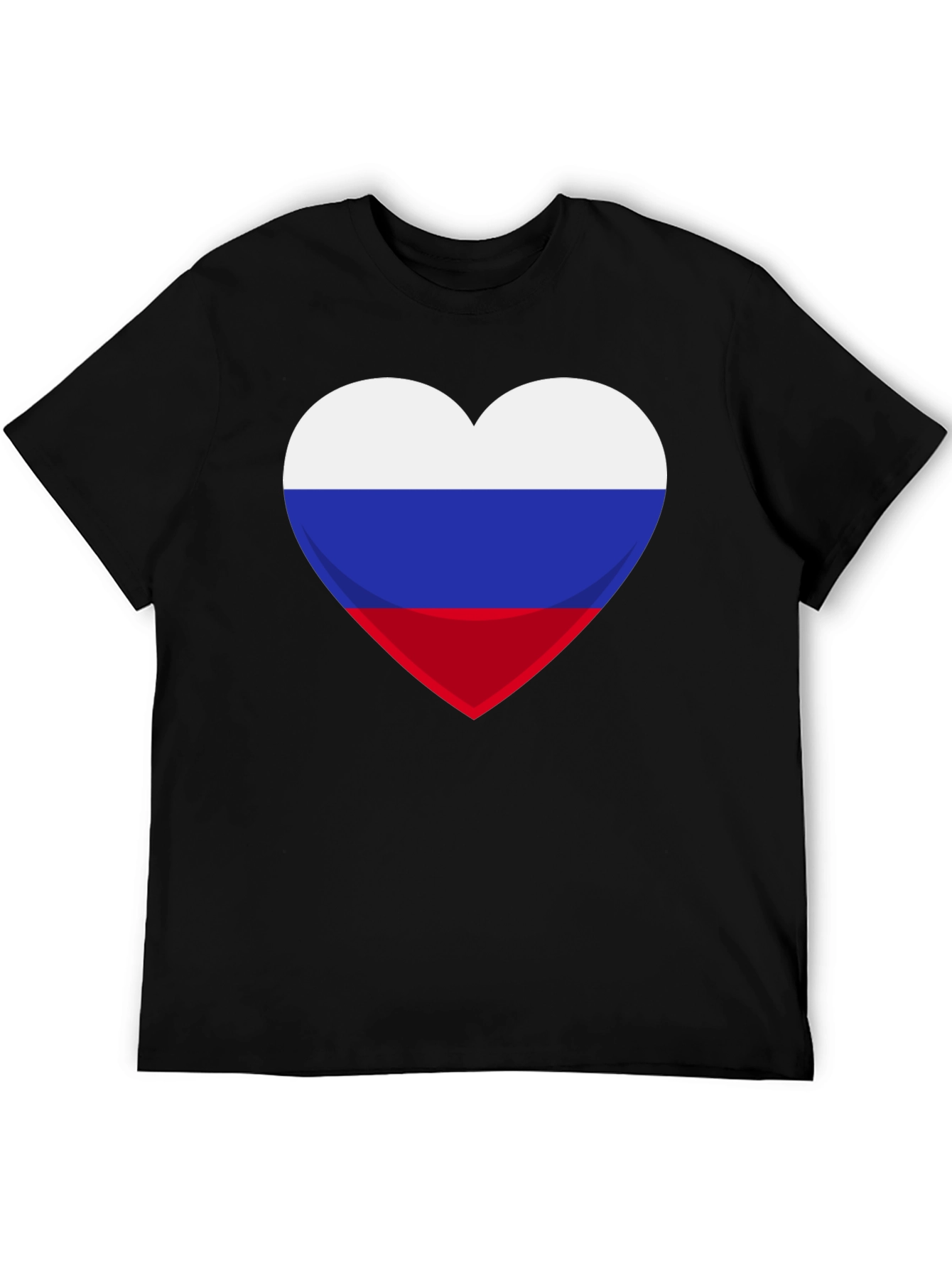 Russian Flag Heart Graphic Tee - Black Cotton T-Shirt