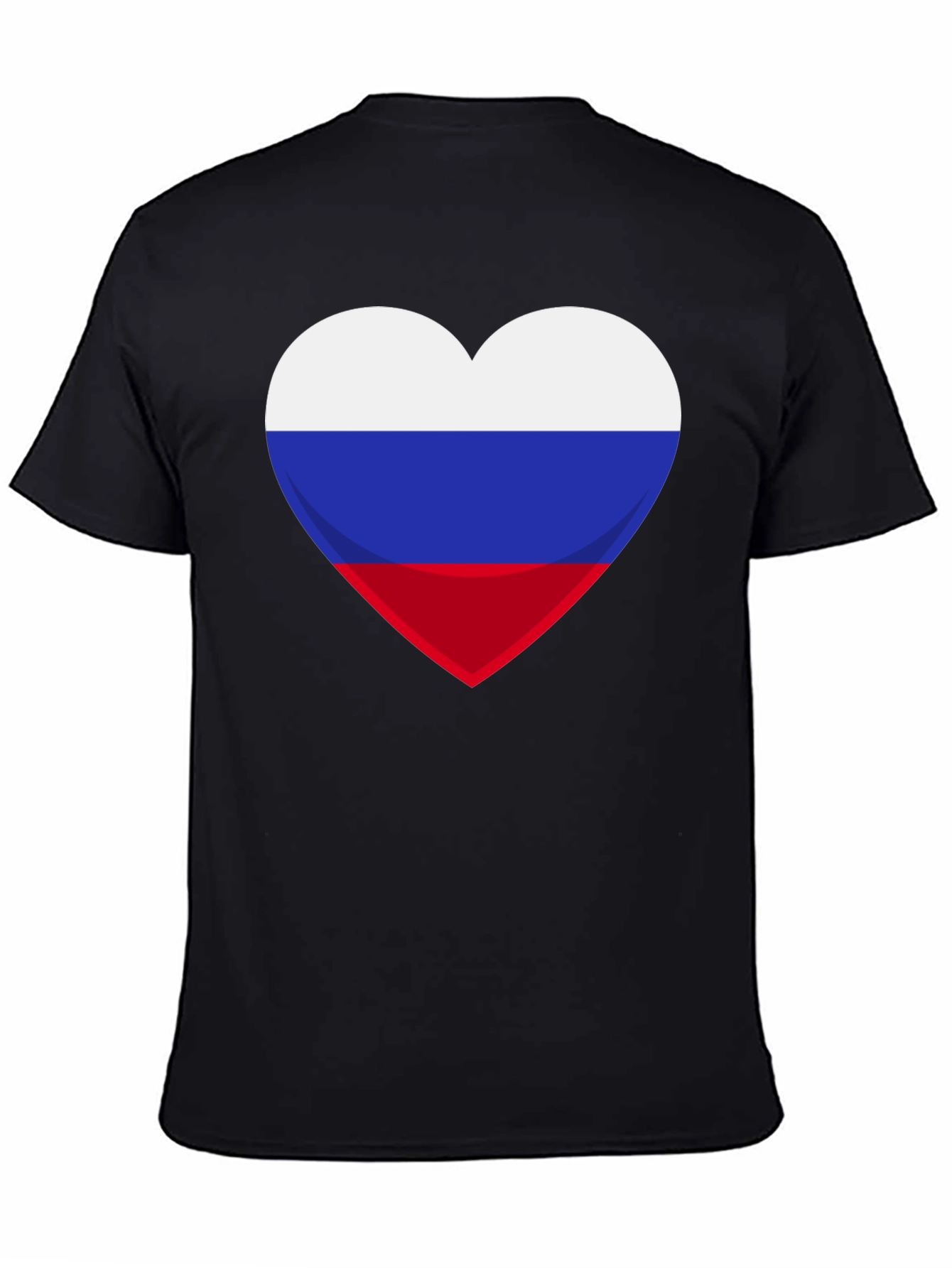 Russian Flag Heart Graphic Tee - Black Cotton T-Shirt