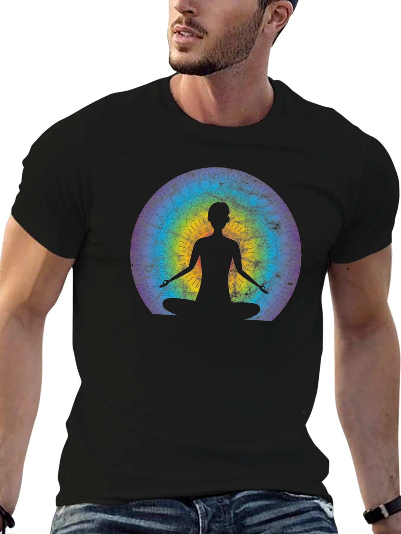Meditative Mandala Graphic Tee - Black