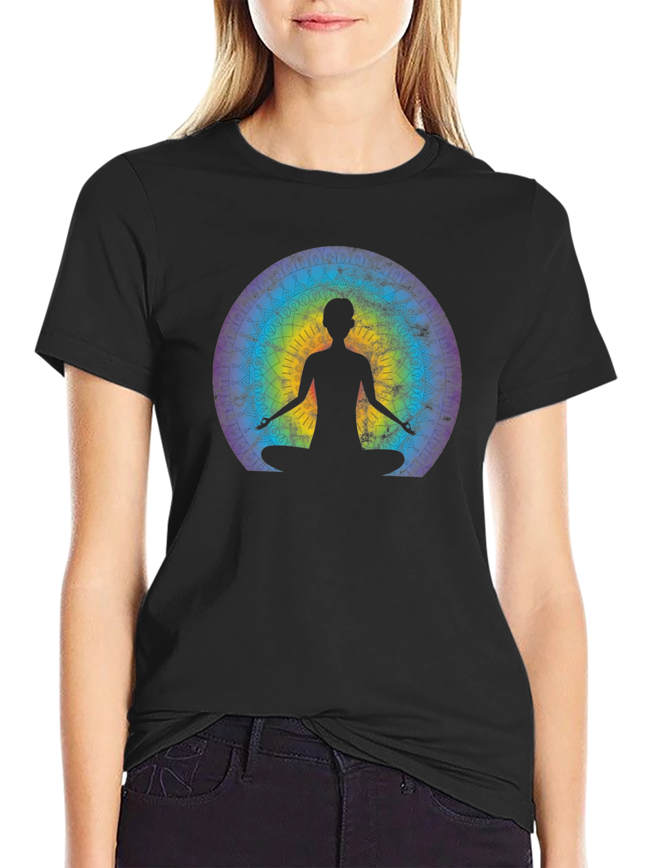 Meditative Mandala Graphic Tee - Black