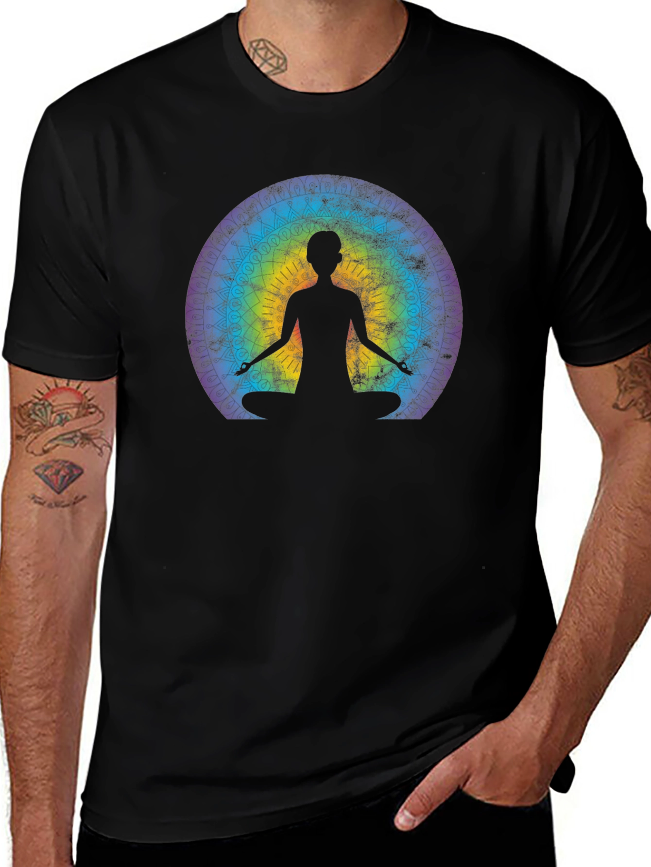 Meditative Mandala Graphic Tee - Black
