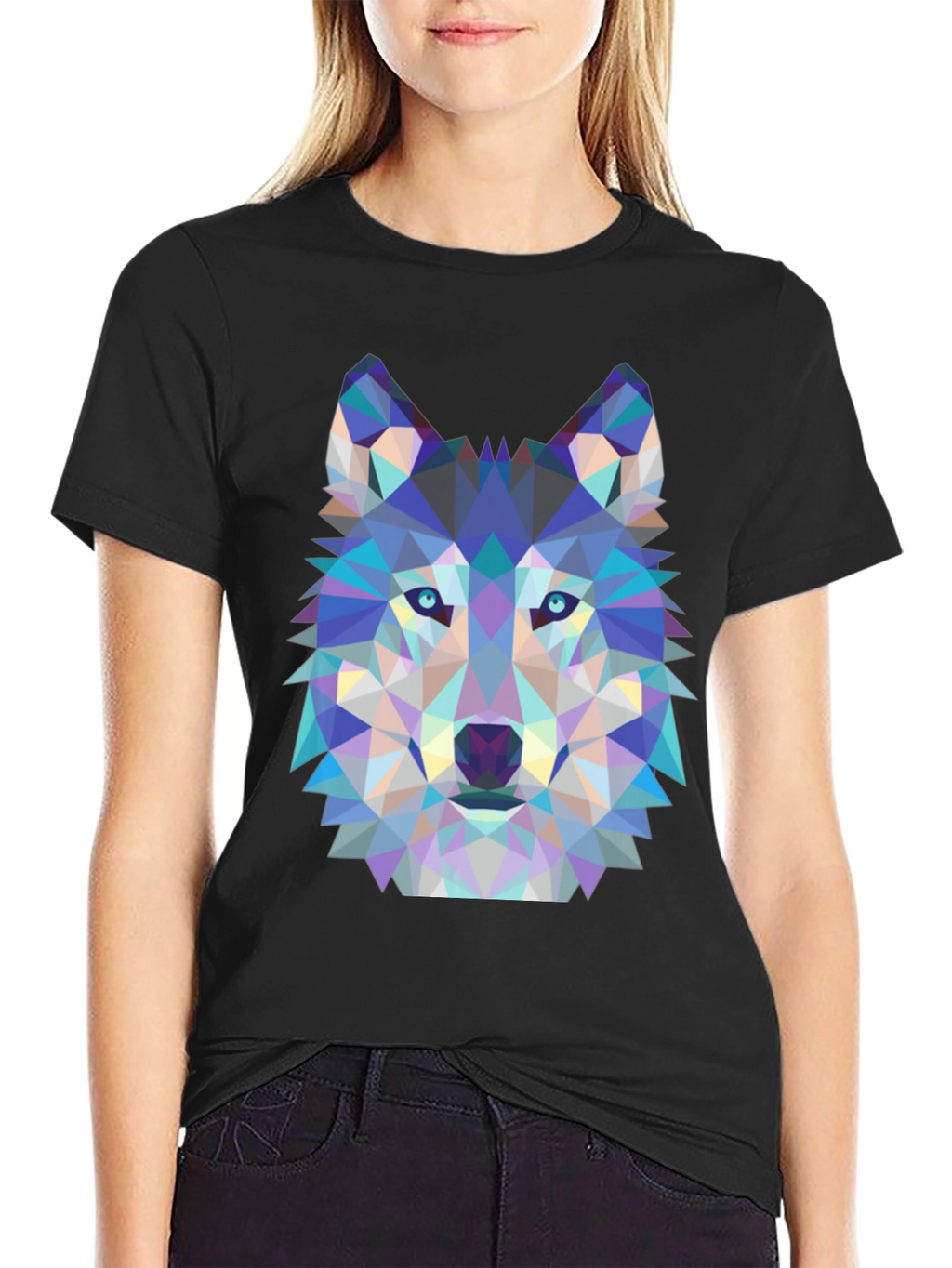 Geometric Wolf Graphic Tee - Black