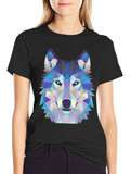 Geometric Wolf Graphic Tee - Black