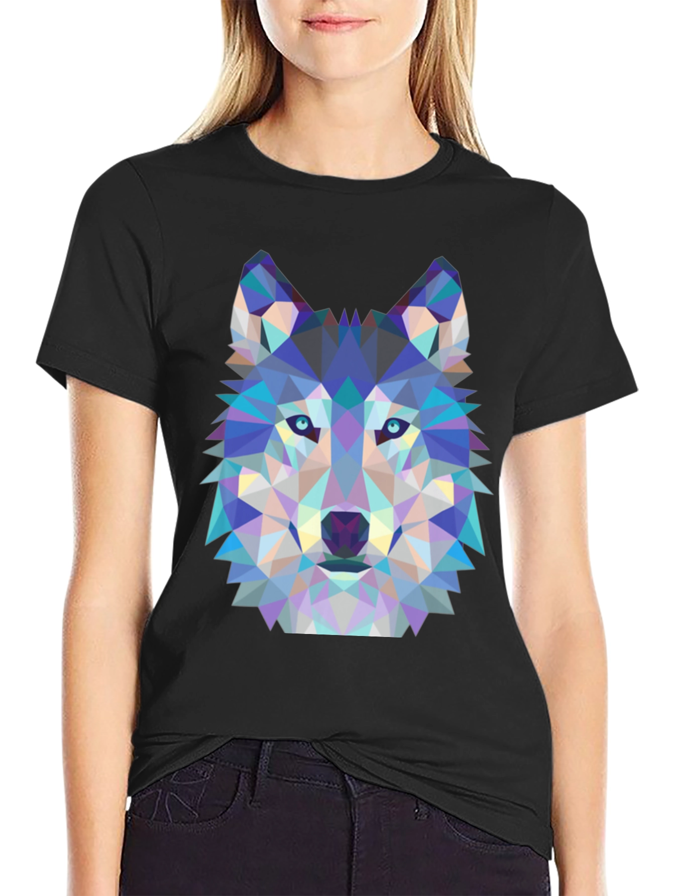Geometric Wolf Graphic Tee - Black