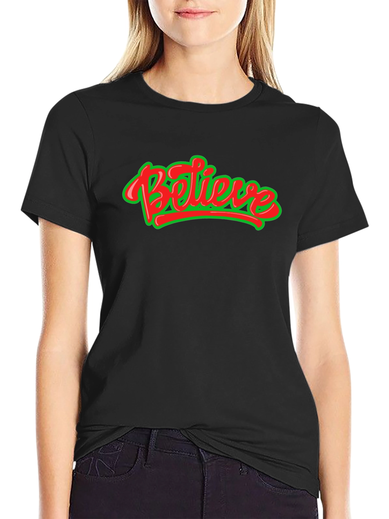Believe Graphic Tee - Black Crew Neck Shirt