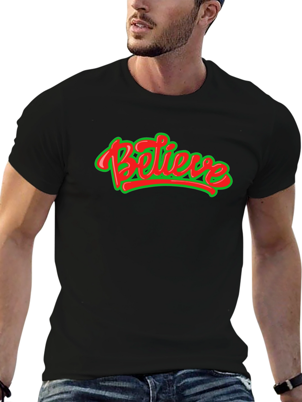 Believe Graphic Tee - Black Crew Neck Shirt