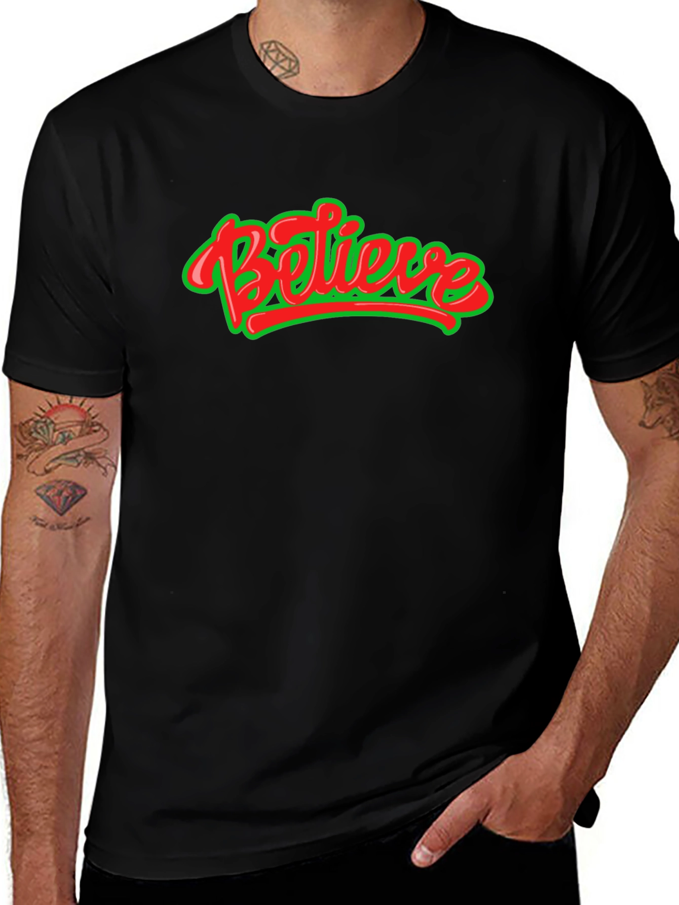 Believe Graphic Tee - Black Crew Neck Shirt