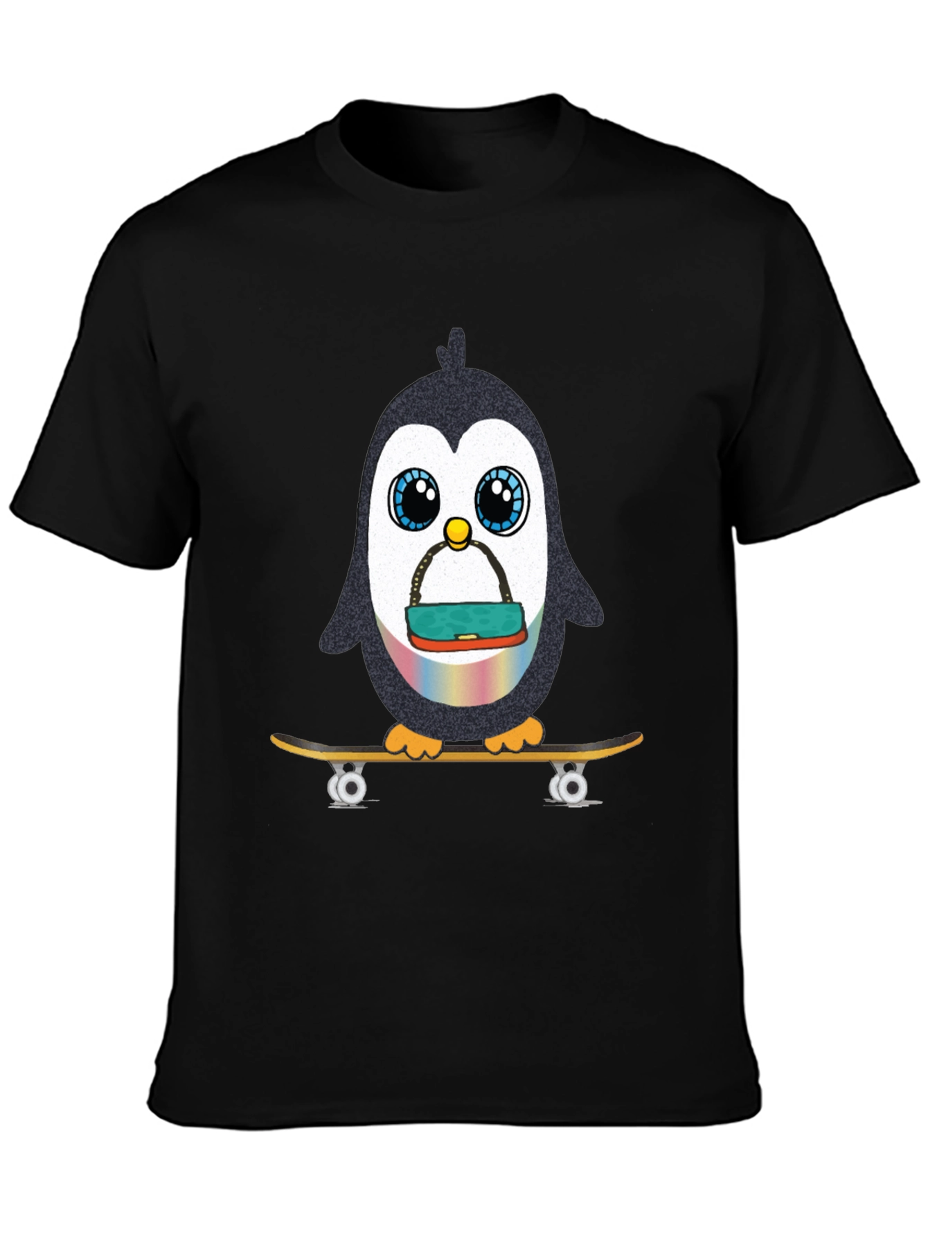 Skateboarding Penguin Graphic Tee - Black