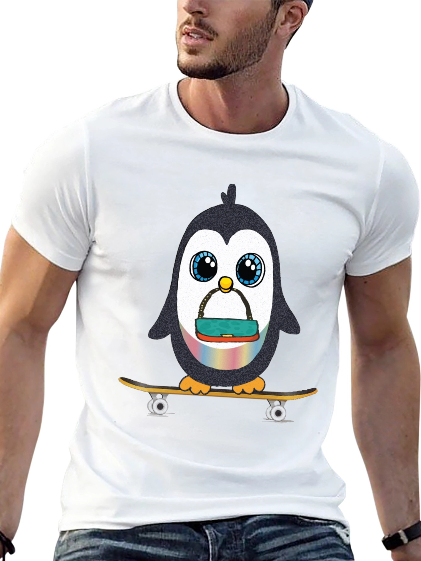 Skateboarding Penguin Graphic Tee - Black