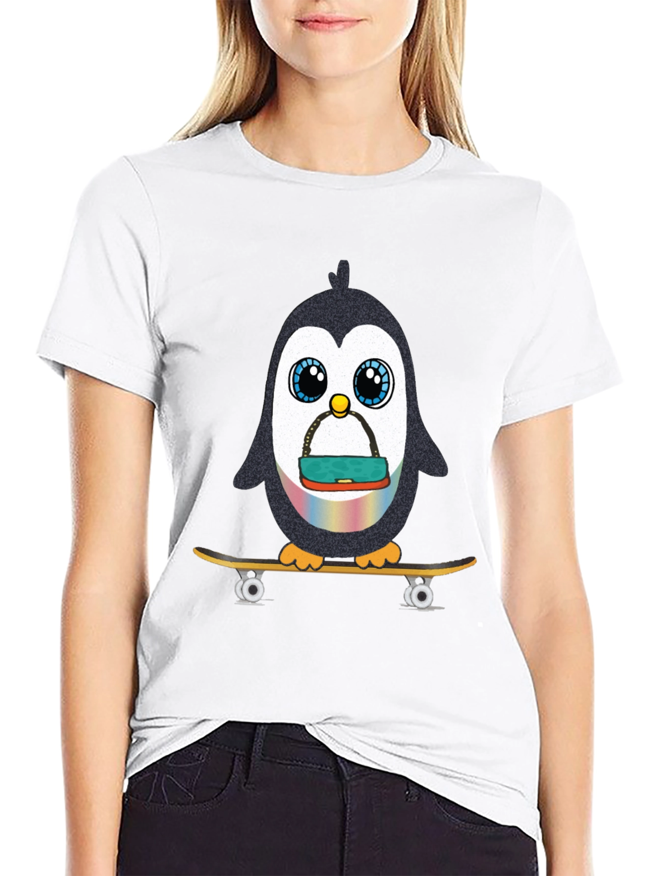 Skateboarding Penguin Graphic Tee - Black