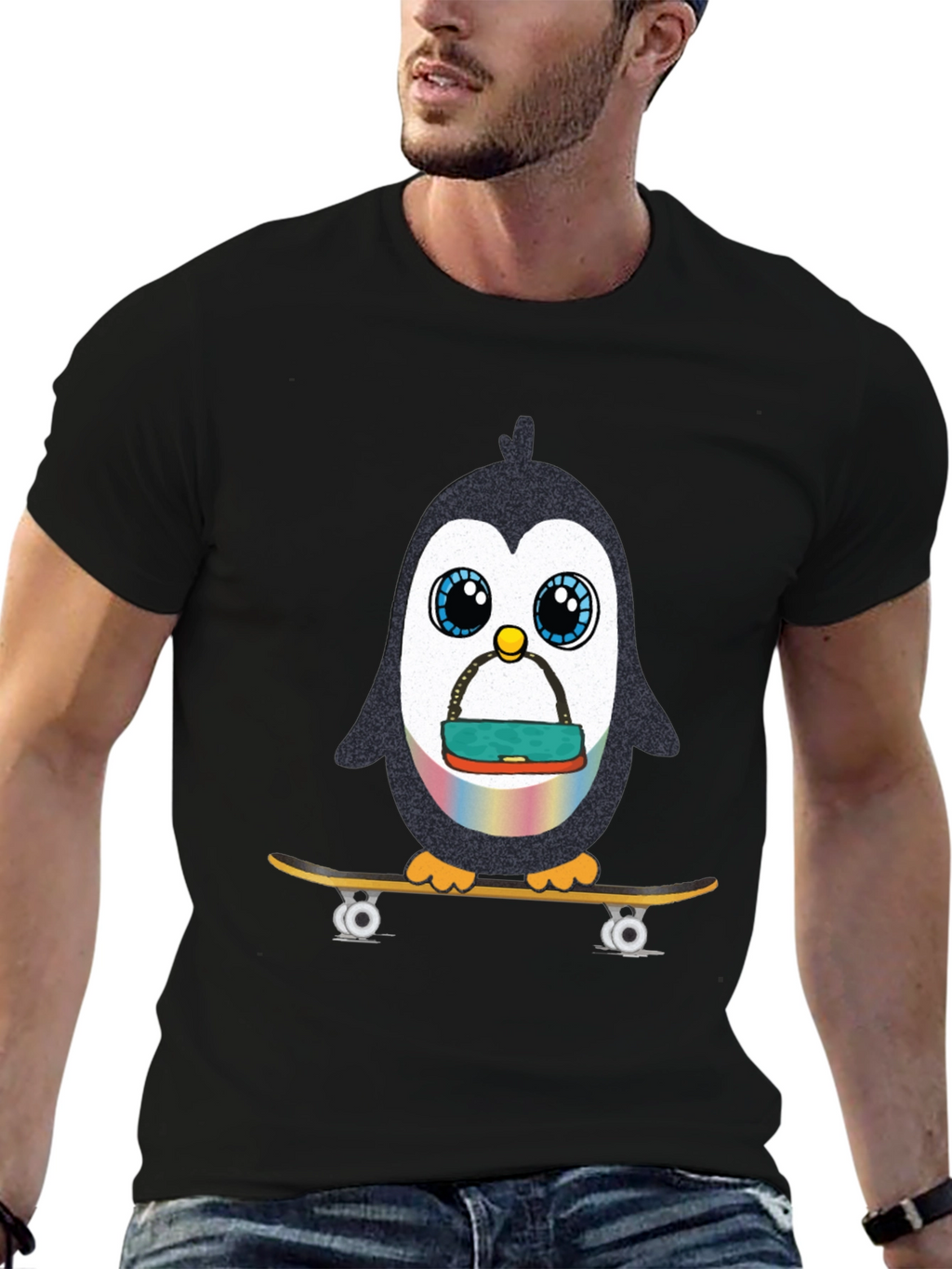 Skateboarding Penguin Graphic Tee - Black