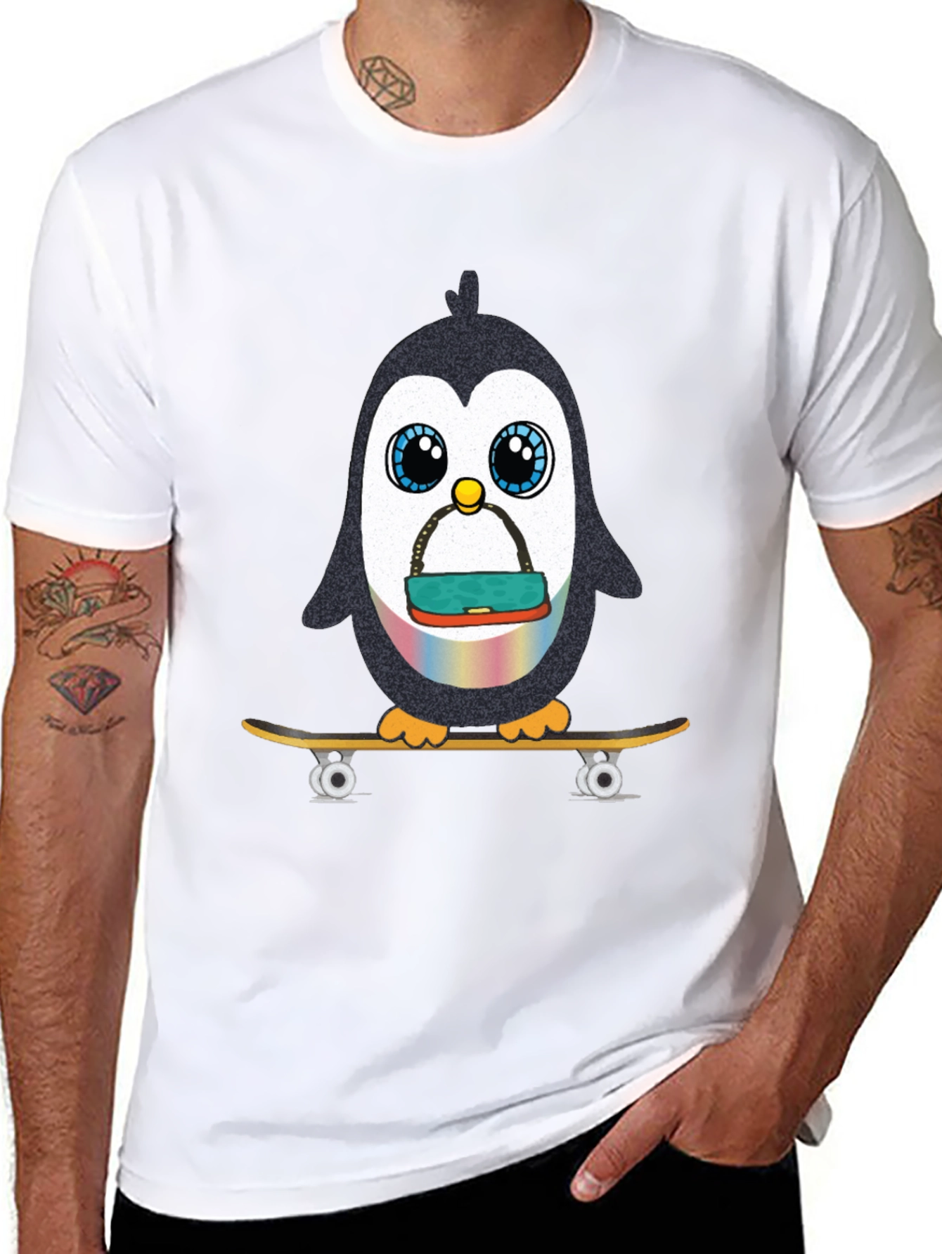 Skateboarding Penguin Graphic Tee - Black