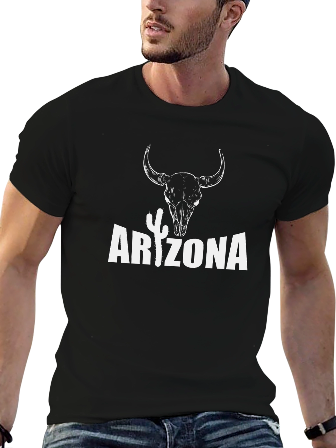 Arizona Bull Skull Graphic Tee - Black Cotton T-Shirt