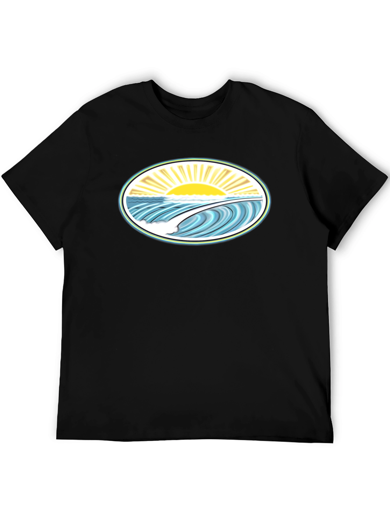 Ocean Wave Graphic Tee - Black Cotton Comfort