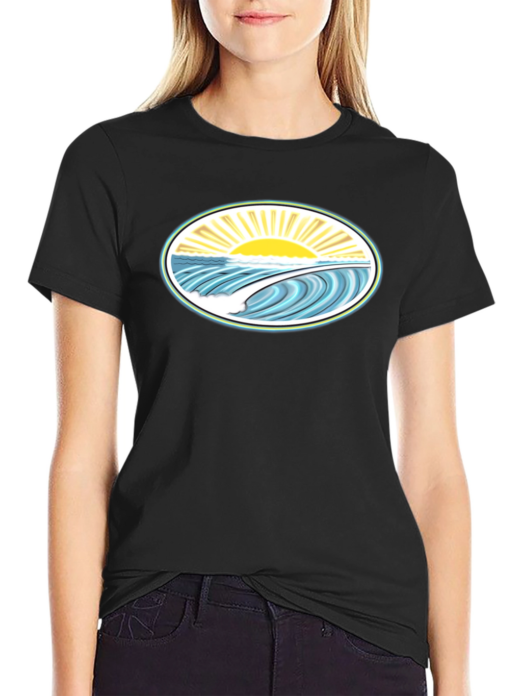 Ocean Wave Graphic Tee - Black Cotton Comfort