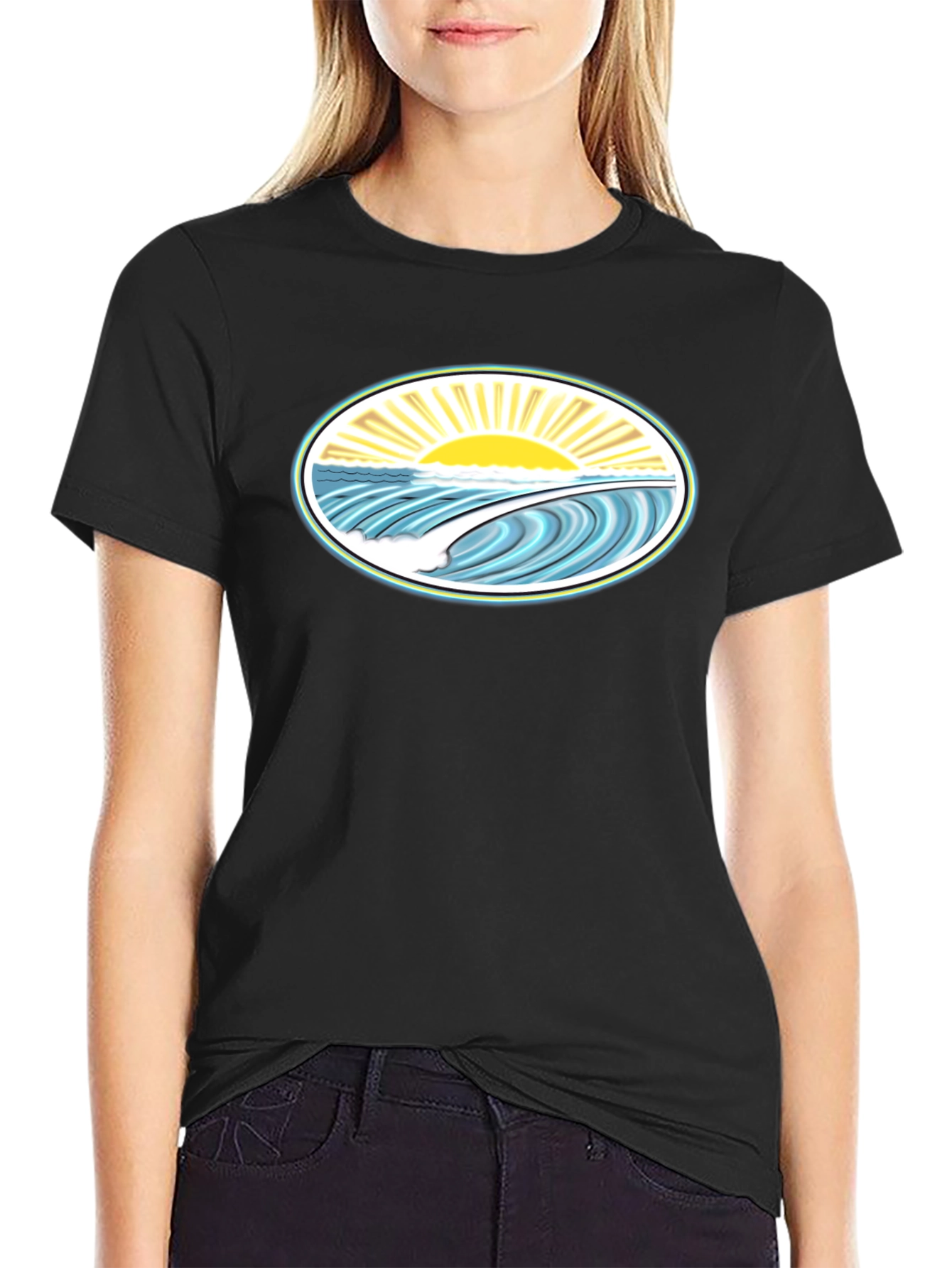 Ocean Wave Graphic Tee - Black Cotton Comfort