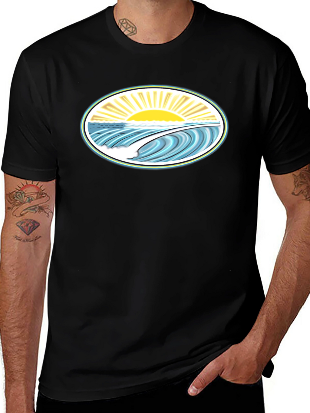 Ocean Wave Graphic Tee - Black Cotton Comfort