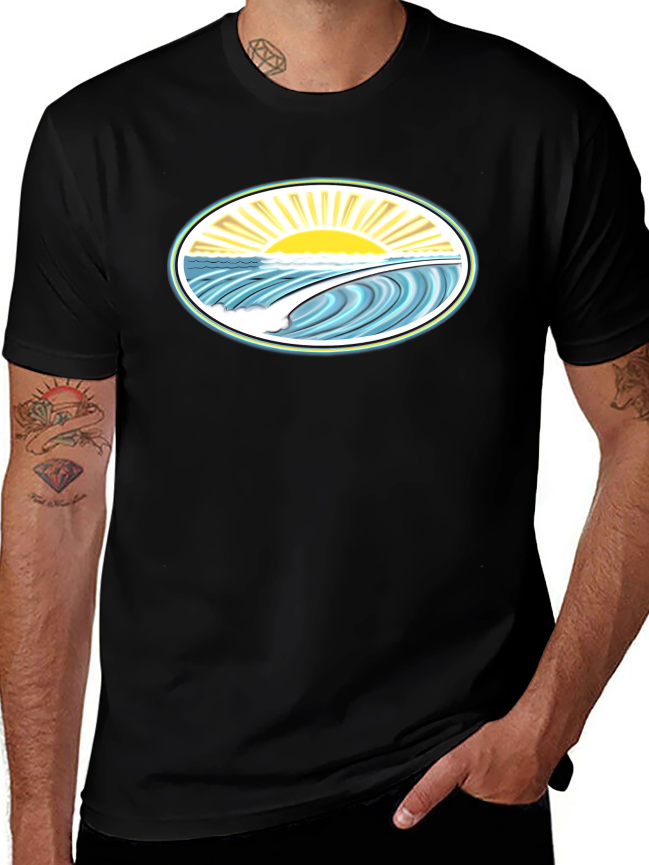 Ocean Wave Graphic Tee - Black Cotton Comfort