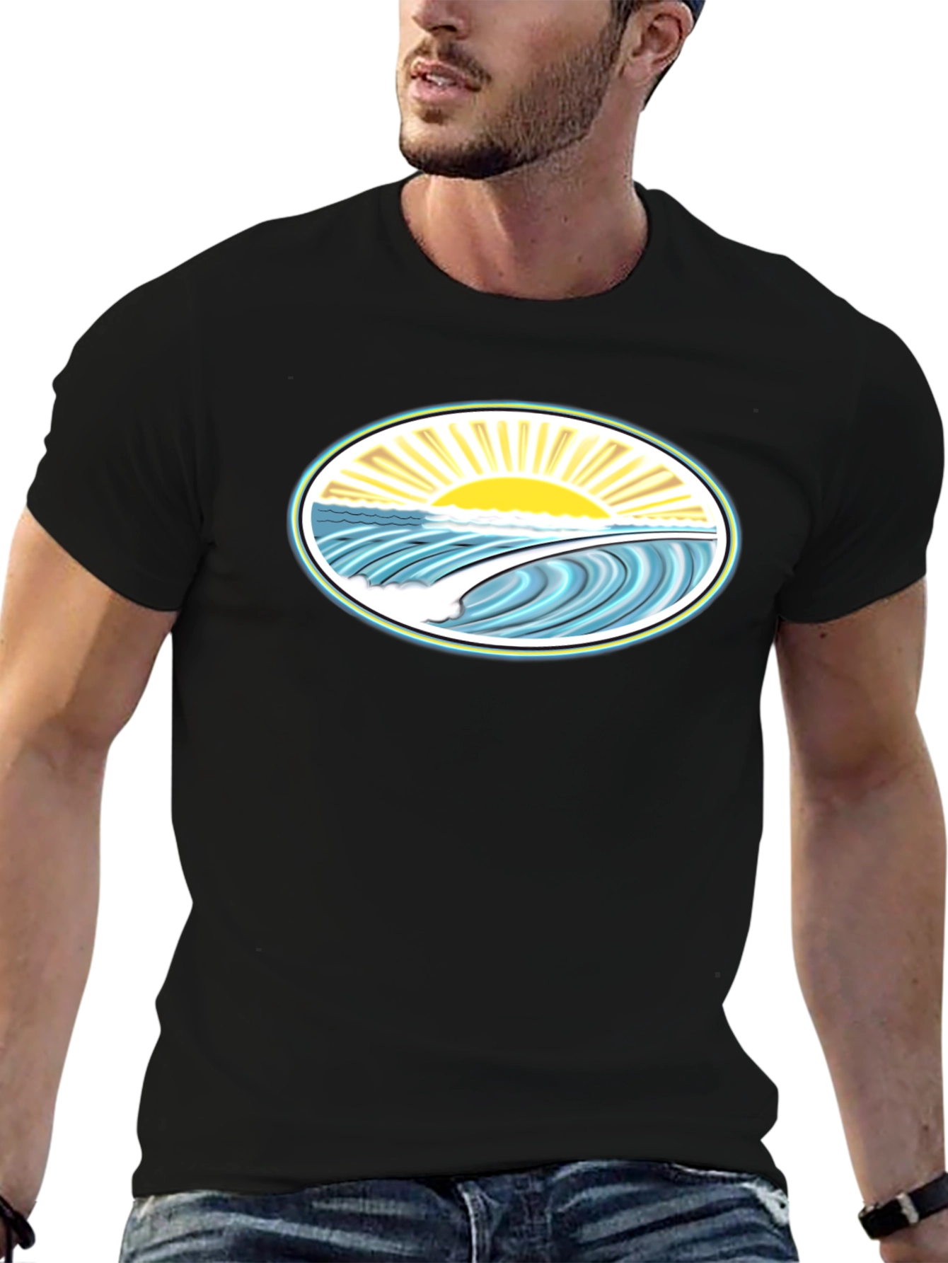 Ocean Wave Graphic Tee - Black Cotton Comfort
