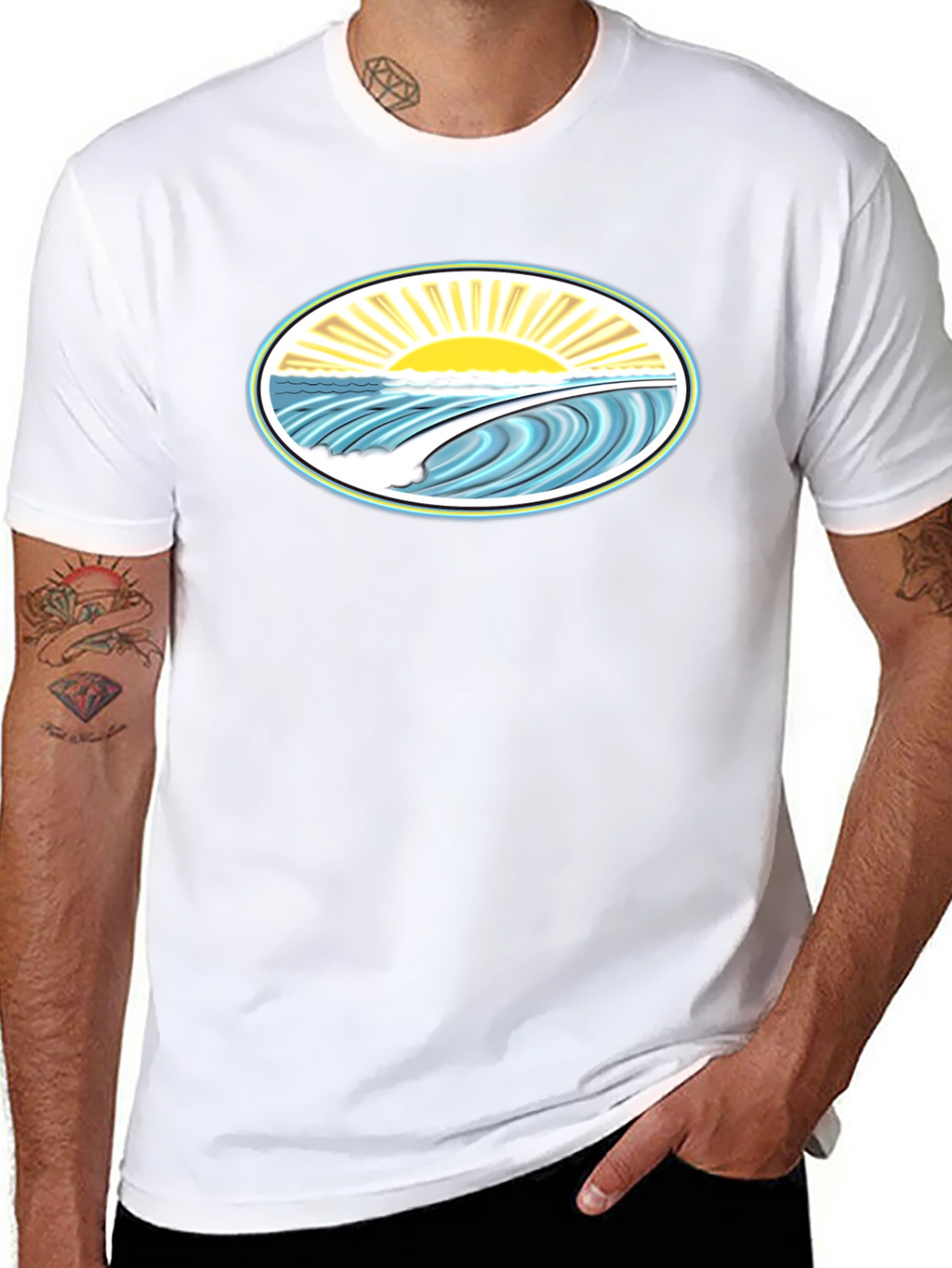 Ocean Wave Graphic Tee - Black Cotton Comfort