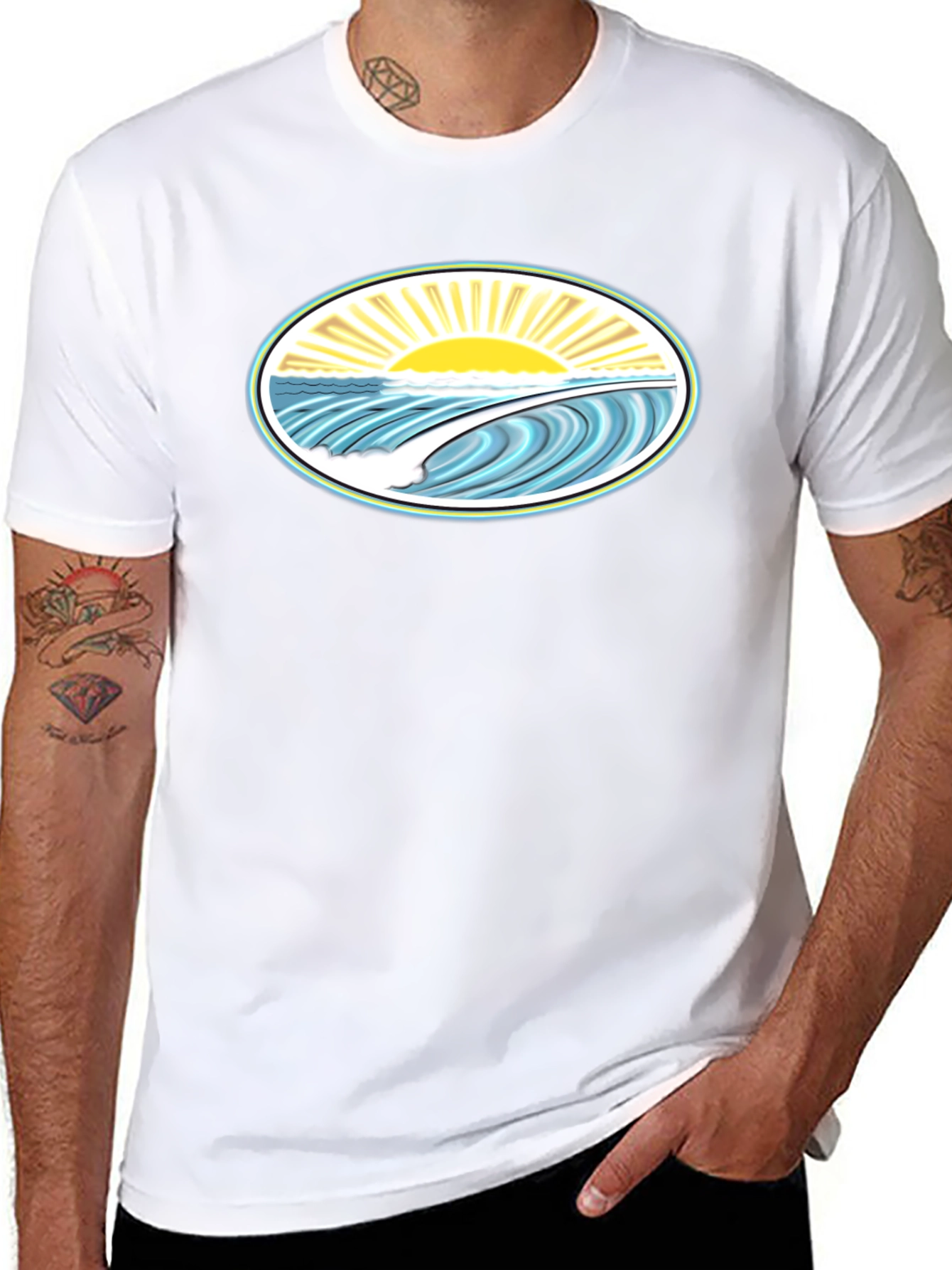 Ocean Wave Graphic Tee - Black Cotton Comfort