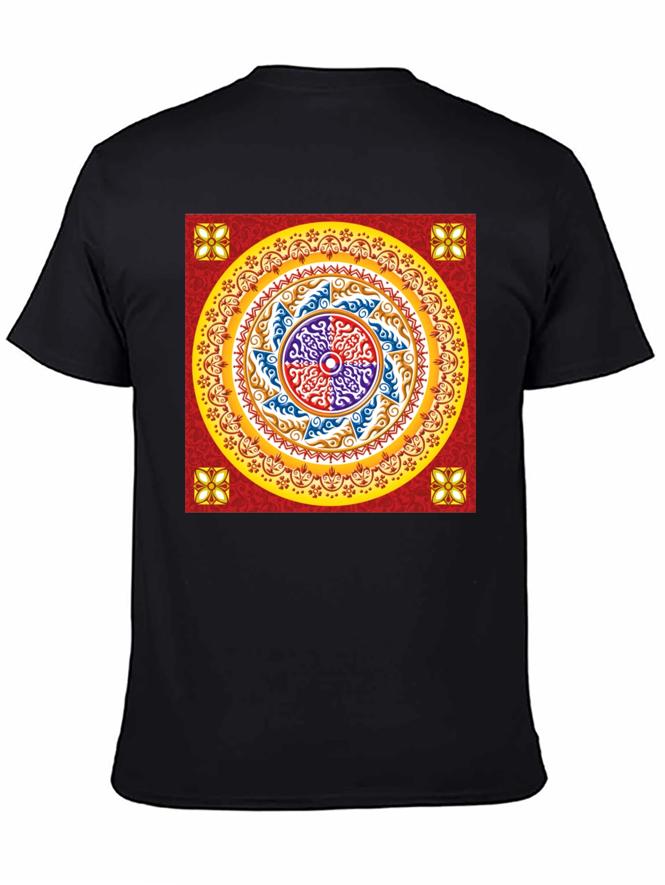 Red Mandala Graphic Black T-Shirt