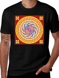 Red Mandala Graphic Black T-Shirt