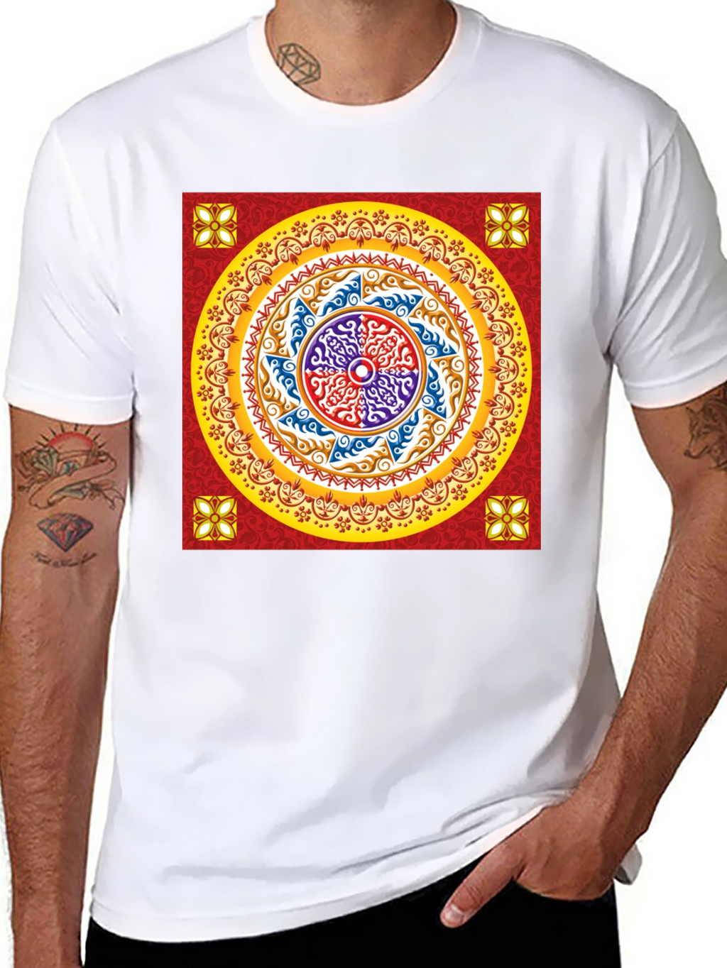 Red Mandala Graphic Black T-Shirt