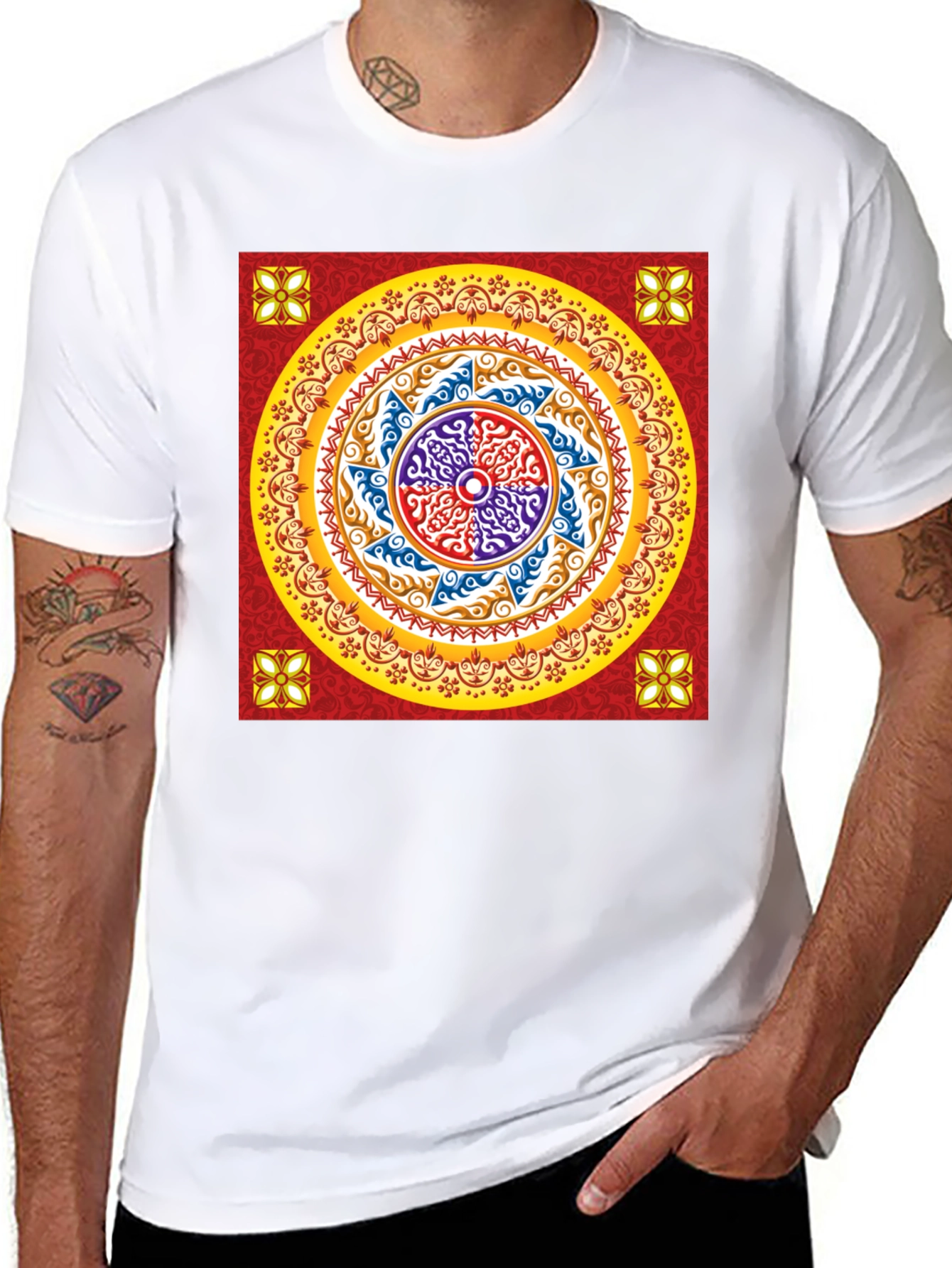 Red Mandala Graphic Black T-Shirt