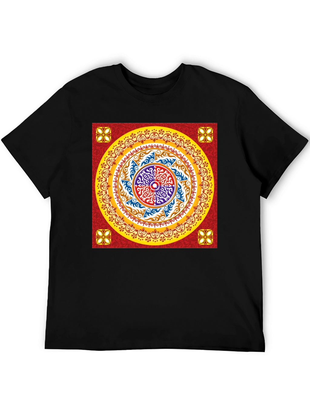 Red Mandala Graphic Black T-Shirt