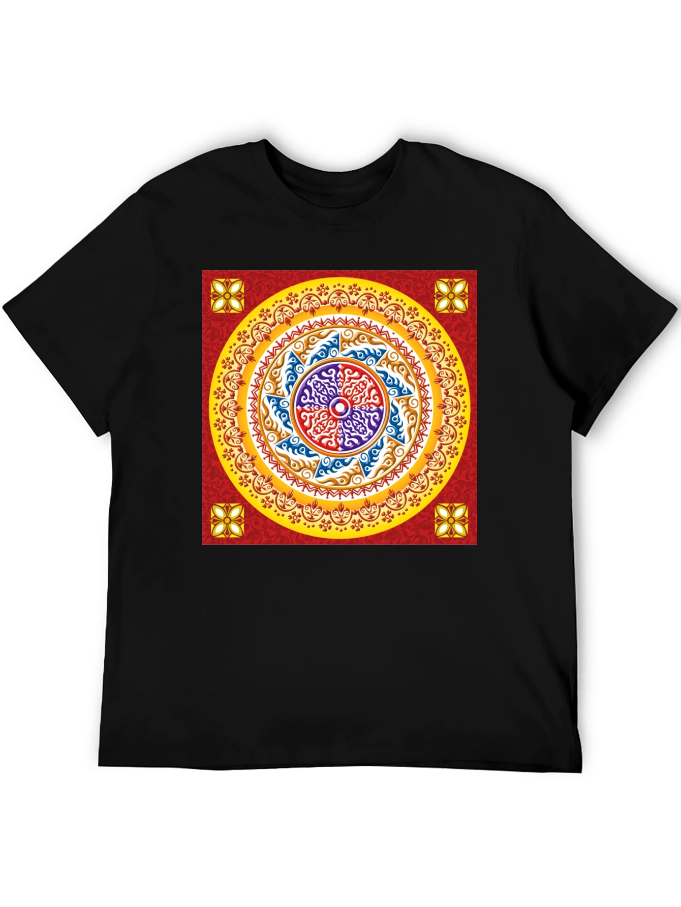 Red Mandala Graphic Black T-Shirt