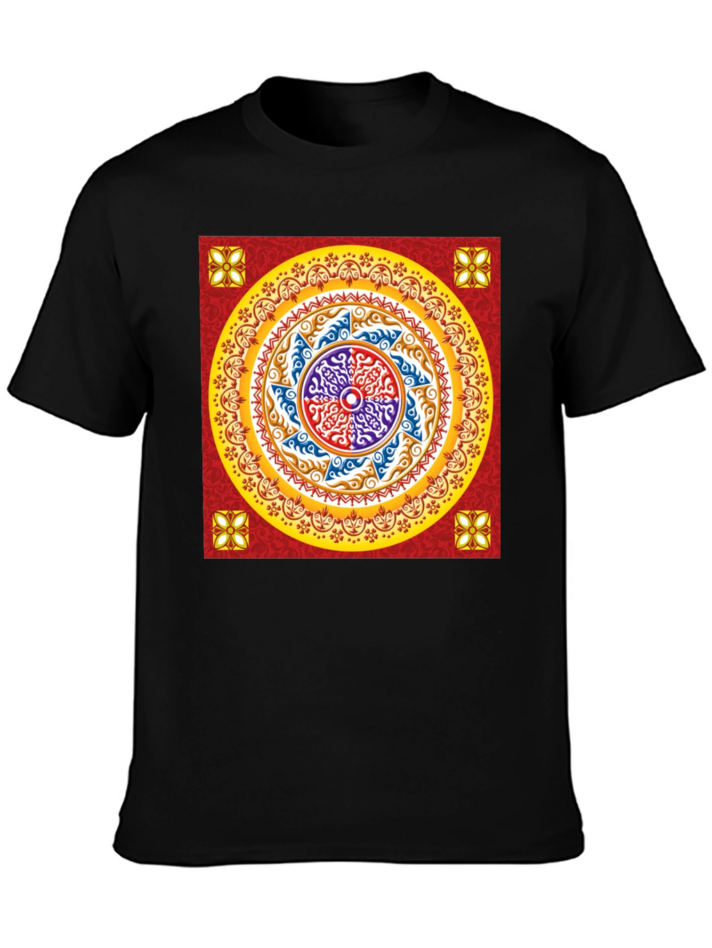 Red Mandala Graphic Black T-Shirt