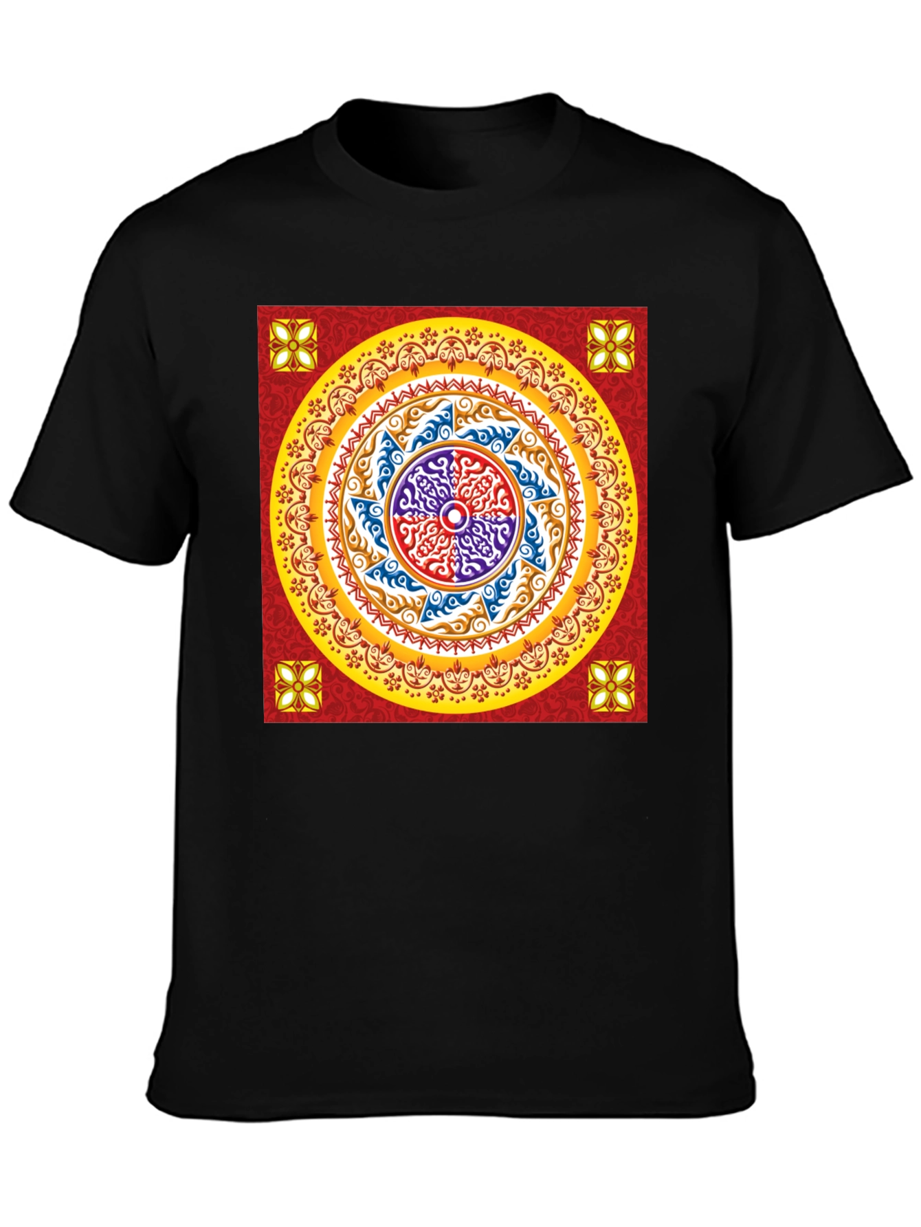 Red Mandala Graphic Black T-Shirt