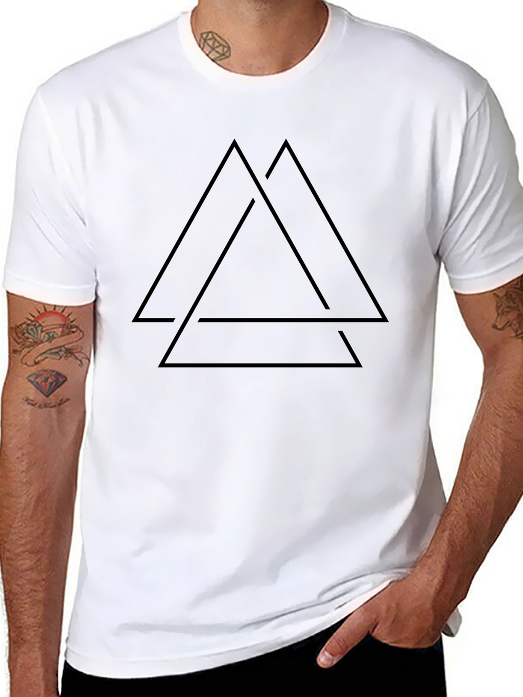 Mens Black T-Shirt - Geometric Triangle Design
