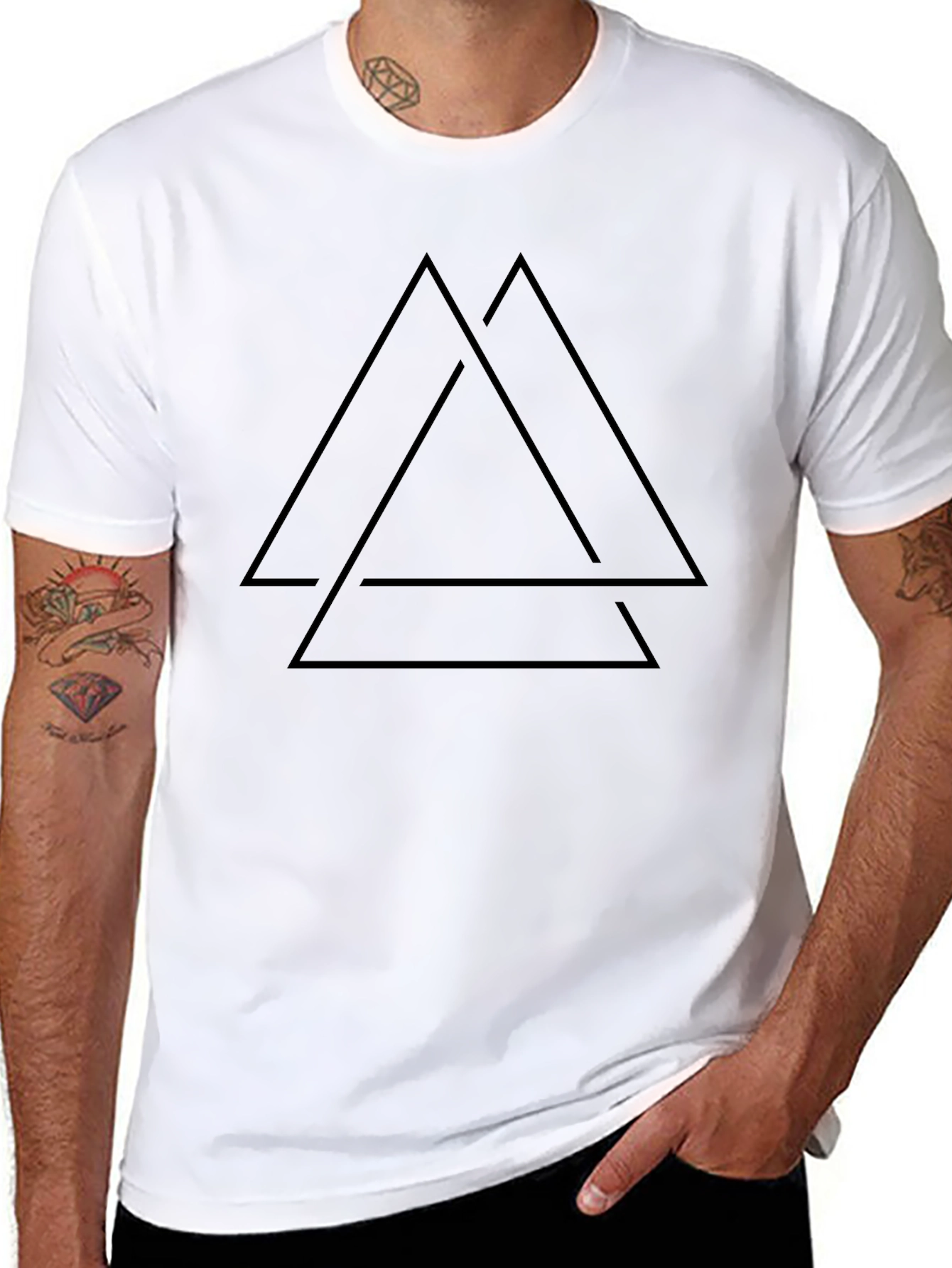 Mens Black T-Shirt - Geometric Triangle Design