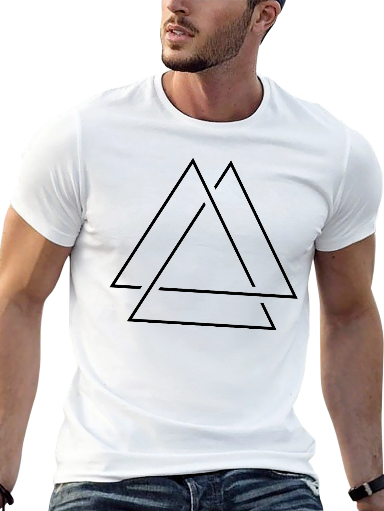 Mens Black T-Shirt - Geometric Triangle Design