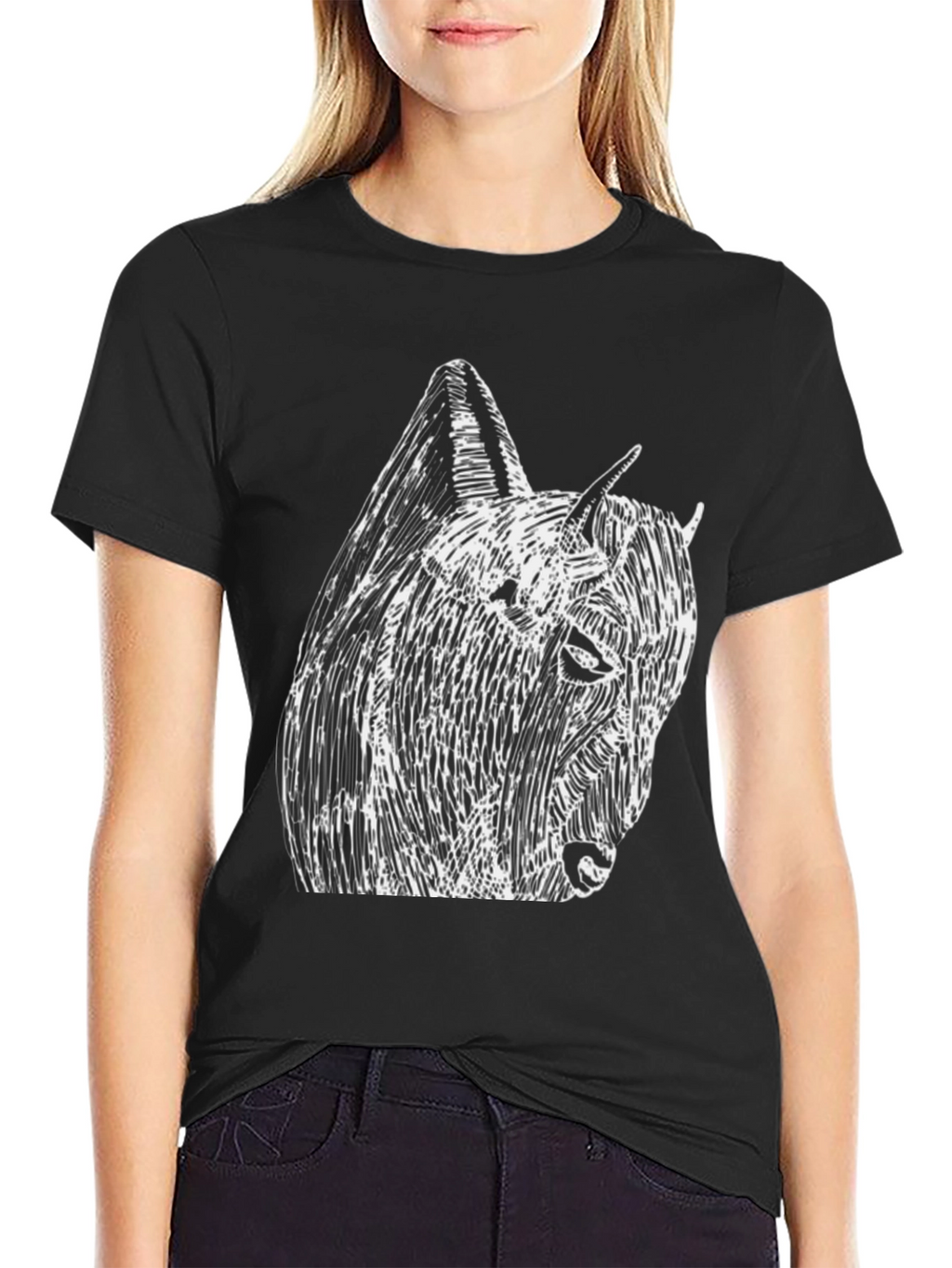 Black Tee with Abstract Bison Graphic
