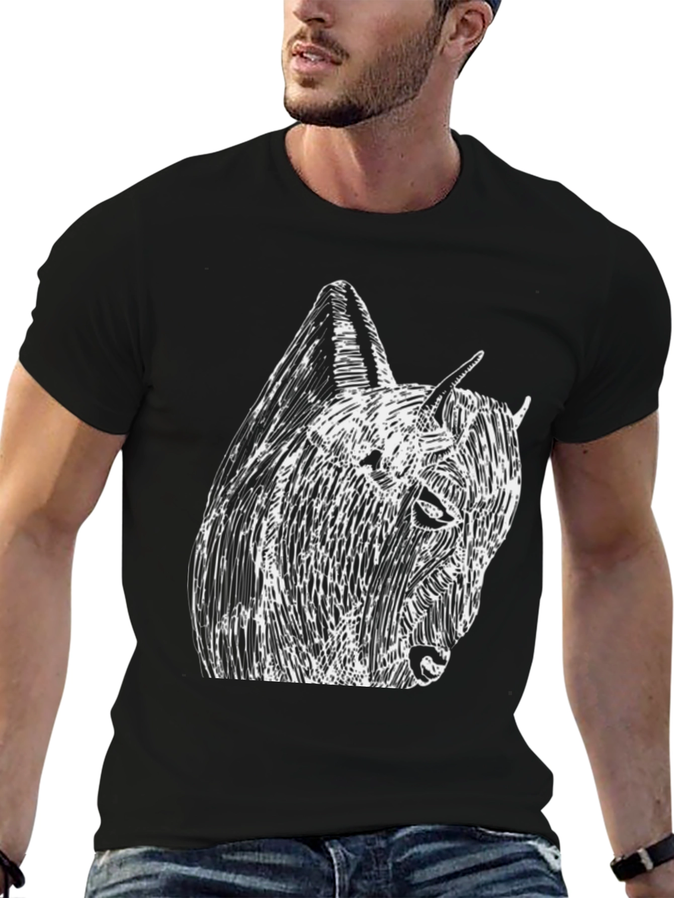 Black Tee with Abstract Bison Graphic