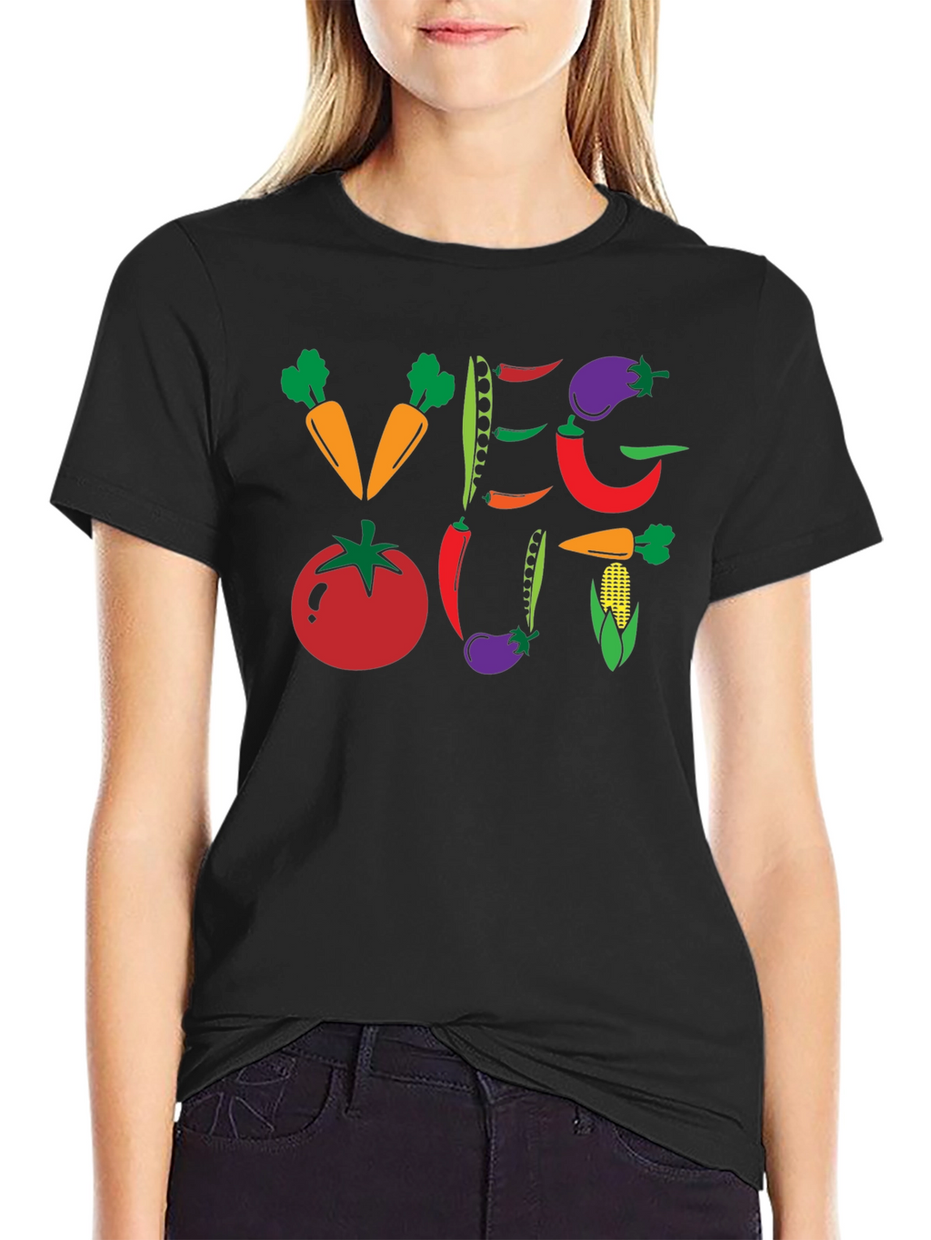 Veg Out Graphic T-Shirt - Black Vegan Tee