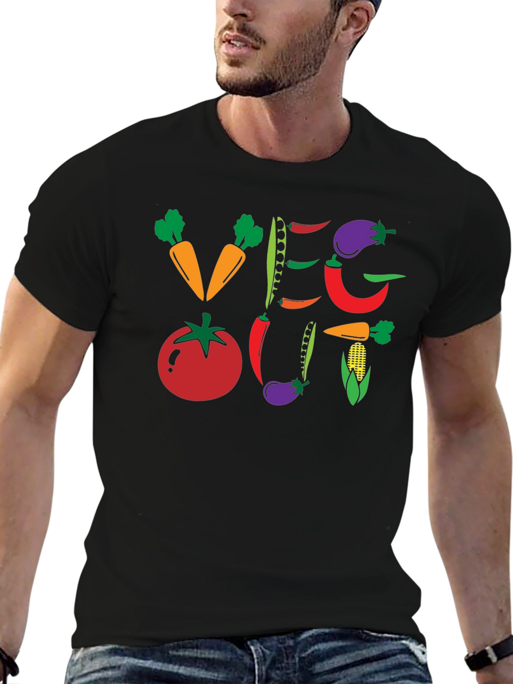 Veg Out Graphic T-Shirt - Black Vegan Tee