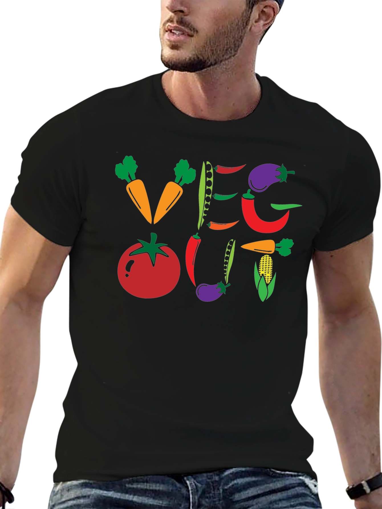 Veg Out Graphic T-Shirt - Black Vegan Tee
