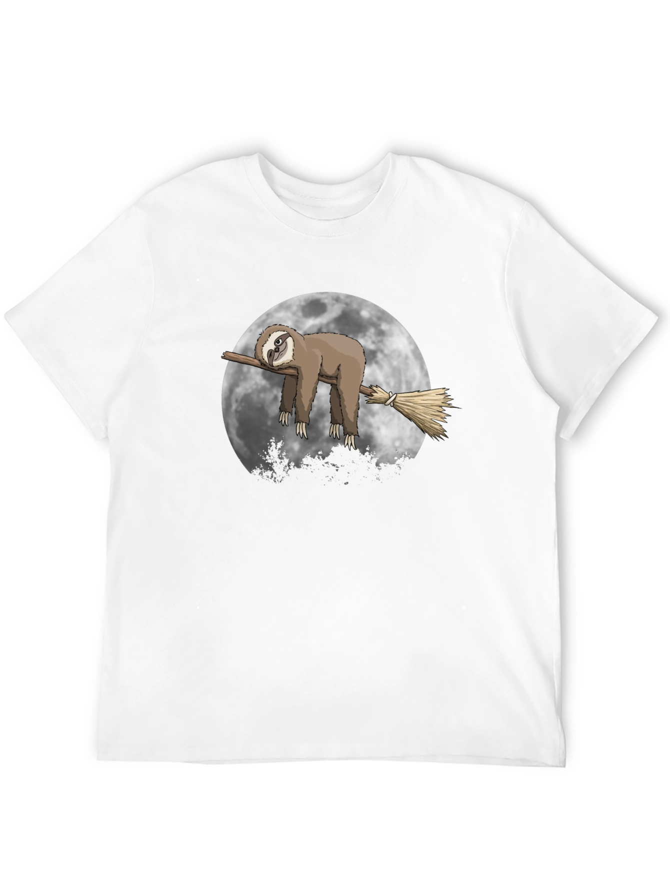 Sloth Moon Broom T-Shirt - Unique Graphic Tee